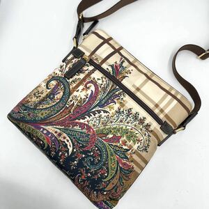 1円【未使用級/激レア】エトロ ETRO メンズ ビジネス ショルダーバッグ ボディ サコッシュ ペイズリー柄 レザー ナイロン 斜め掛け 総柄 花