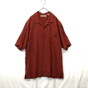 KZ7154★Jommy Bahama : オープンカラー シルクシャツ★L★赤系 アロハシャツ ジョミーバハマ