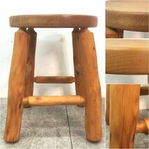 □柏木工 KASHIWA 木製 スツール 無垢材 丸椅子 丸イス カントリー調 椅子 イス いす 飾り台 花台 座面直径約33cm 古道具 □23110607_画像3
