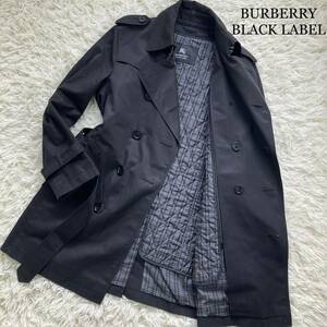 1円〜BURBERRY BLACK LABEL バーバリーブラックレーベル トレンチコート　ベルト ノバチェック ライナー　キルティング　秋冬 黒　ブラック