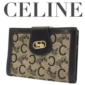 CELINE セリーヌ コンパクトウォレット 馬車金具 馬車柄 キャンバスレザー