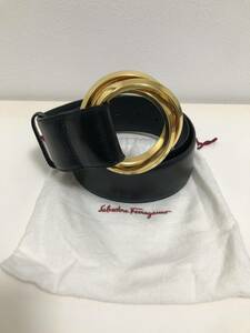 お買い得 Salvatore Ferragamo フェラガモ レザー ベルト レディース メンズ ブラック ゴールド金具