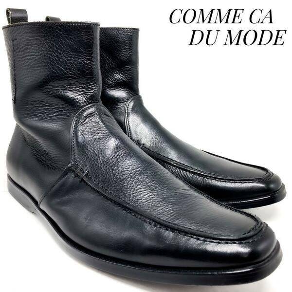 ☆即決・送料無料☆COMME CA DU MODE MEN レザーサイドジップブーツ 黒 ブラック 27cm 革靴 ブーツ ドレス カジュアル 本革 本皮 メンズ