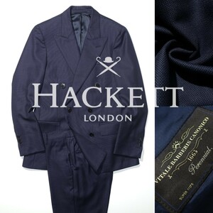 【美品】HACKETT LONDON カノニコ CANONICO Super110's 6B ダブルブレスト バーズアイ 英国 ハケットロンドン ネイビー スーツ size 44