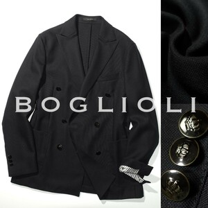 【極美品】BOGLIOLI ホップサック ブレザー WEGHT アンコン仕立て 6Bダブルジャケット メタルボタン 濃紺 ダークネイビー ボリオリ size 44