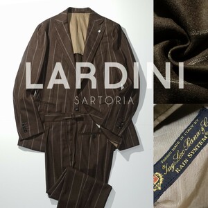 【極美品】LARDINI sartoria ロロピアーナ RAIN SYSTEM フランネル 秋冬 Loro Piana ラルディーニ 最高級サルトリア ベルトレス スーツ 48