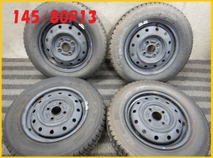 パT4247■145/80R13 75T NEXEN EUROWIN800 冬 スチール 4J 4H PCD100 4本■条件付 送料無料■未使用タイヤ マッドタイヤ バランスOK