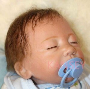 高級リボーンドール ベビー人形 ベビードール リアル赤ちゃん人形 衣装付き 約50cm シリコン&綿 男の子 水色 寝顔