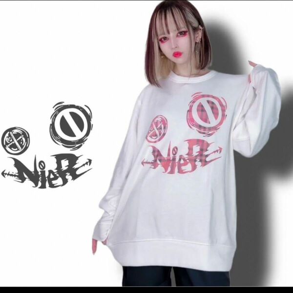 完売 NieR CHECKRED FACEPULLOVER カットソー