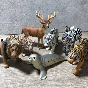 Schleich シュライヒ 動物 フィギュア 7点 アザラシ シマウマ シカ トラ ライオン ホワイトタイガー ヒョウ 菊NS