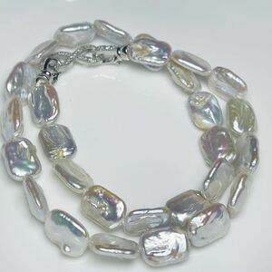 天然 虹色 バロックパールネックレス 本真珠 天然石ネックレス k18仕上げ　12-19mm Pearl necklace accessory ロングネックレス 45cm