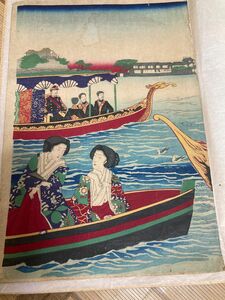 浮世絵 美人画揚州周延　明治期　隅田之櫻高貴ノ遊覧大判錦絵1枚