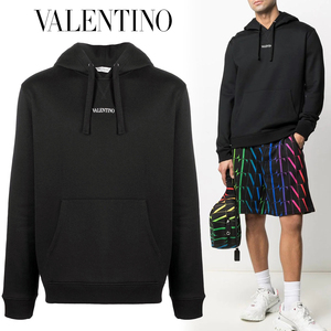 送料無料 4 VALENTINO ヴァレンティノ VV3MF14F73C 0NI ブラック ロゴプリント パーカー フーディー size L