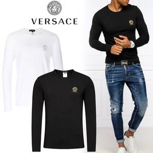 Бесплатная доставка 4 Versace Versace AU10197 A232741 Черные белые листы Medusa 2 Установите с длинным рукавом T -Fish Size 4