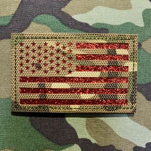 USA FLAG 星条旗 国旗 PVCラバー ミリタリー パッチ ワッペン カモフラ 迷彩 レッドラメ サバゲー リメイク