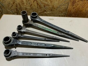 ○ SUPER TOOL / TOP 両口ラチェットレンチ 6本まとめて 片ロングソケット シノ付 他 30mm 24mm 22mm 21mm 19mm 17mm 13mm 中古品 ③