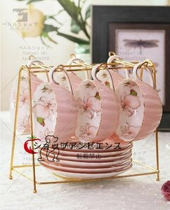  very popular * tea cup coffee cup saucer Western-style tableware tea utensils 6 customer set storage stand attaching spoon attaching present pink 