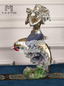 Art hand Auction Statue of a mermaid riding a dolphin Mermaid Dolphin Conch shell Sculpture Statue Western Goods Object Figurine Interior Room Handmade, Interior accessories, ornament, Western style