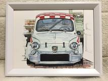 Bowイラスト アバルト 1000 TCR カーマガジン 額付 イラスト集カット 額縁(約22×17cm) Abarth 1000 TCR 絵 _画像1