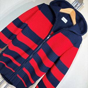 W756 beautiful goods!# Pringle 1815* navy blue * red border knitted * full ZIP parka #40