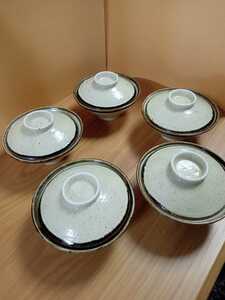  Showa Retro cover attaching porcelain bowl .. pot Ochazuke bowl soup bowl 5 piece 