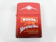 新品 未使用品 2004年製 ZIPPO ジッポ ASAHI WONDA Morning Shot アサヒ ワンダ モーニングショット レッド 赤 オイル ライター 喫煙 USA_画像2