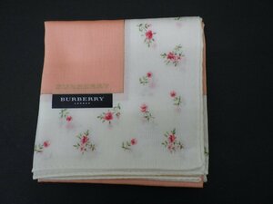 送料無料 バーバリー BURBERRY 大判 ハンカチ 花柄 サーモンピンク 未使用品 同梱不可 231125