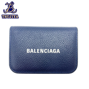 ★ほぼ美品★ BALENCIAGA バレンシアガ　キャッシュミニウォレット　ネイビー　三つ折り財布　中古A【辻屋質店B2112】