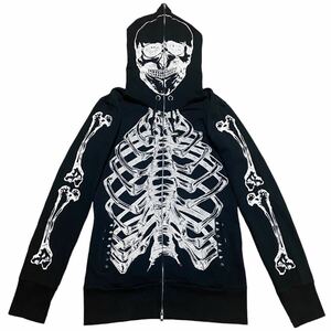 GLAD NEWS Skeleton Studded Bone Hoodie スカル ドクロ スタッズ ジップパーカー ブラック l.g.b ifsixwasnine kmrii share spirit y2k