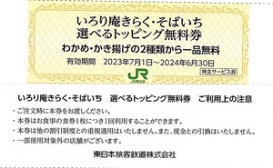 いろり庵きらく・そばいち　トッピング無料券　30枚set　～3組迄　2024年6月末迄有効　JR東日本・株主優待券　わかめ・かき揚げ