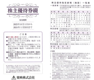 東映　株主優待券　4枚綴り1冊(単位)　～4冊迄　2024年1月末迄有効　TOEI・Tジョイ・京都 東映太秦映画村