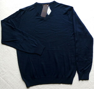 ■新品 CHRISTIAN ORANI イタリア糸ウールVネックセーター 濃紺 LL 定価7,590 ②