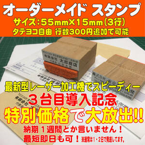 【オーダーメイド】☆限定価格☆５５ｍｍ×１５ｍｍ（３行）住所印・ゴム印・ハンコ・スタンプ・社判・会社印・お名前スタンプ