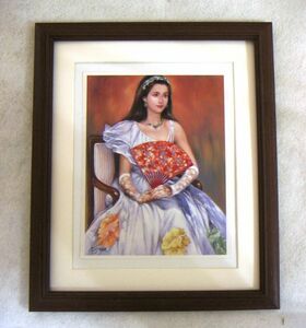 Art hand Auction Kunitaka Iseda White Dress with Flower Decoration Offset Reproduction, Framed, Instant Purchase, Painting, Oil painting, Portraits