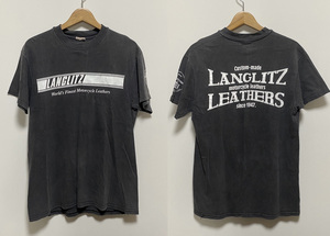 USA製▽Langlitz Leathers ラングリッツレザー 半袖Tシャツ S-M 墨黒 ブラック ブランドロゴ バックプリント