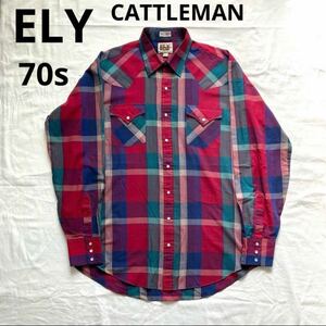 70s ELY CATTLEMAN ウエスタンシャツ マドラスチェック 2XL相当 vintage ビンテージ アメカジ