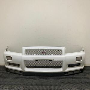 中古 希少 美品 日産 純正 R34 スカイライン GT-R BNR34 GTR 後期 VスペックⅡ 純正 フロントバンパー スポイラー エンブレム 白 ホワイト