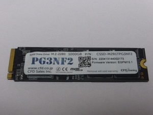 CFD SSD M.2 NVMe Type2280 Gen 4x4 1000GB(1TB) 電源投入回数4回 使用時間1時間 正常100% CSSD-M2B1TPG3NF2 中古品です