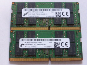 メモリ ノートパソコン用 1.20V Micron DDR4-2666 PC4-21300 16GBx2枚 合計32GB 起動確認済みです 