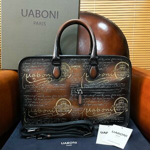 最高級 参考定価40万◆UABONI*ユアボニ*幻のパティーヌ*ブリーフケース*EU製◆ビジネスバッグ 手染 本革 カーフスキン 鞄 トートバッグ