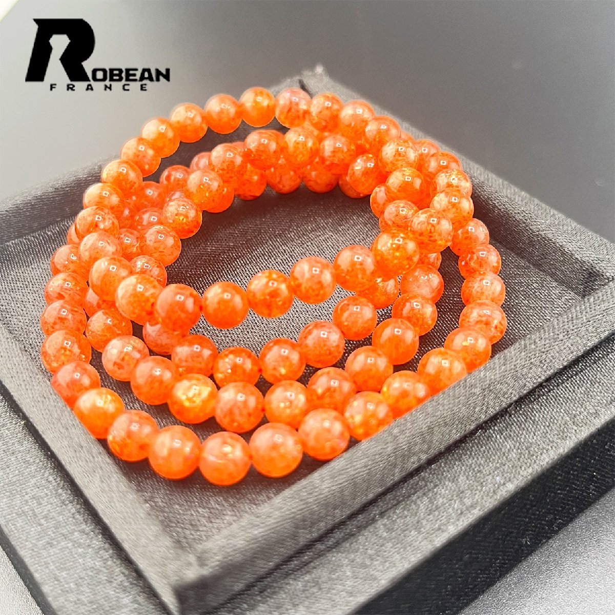 高級 EU製 定価5万円★ROBEAN･サンストーン日長石★パワーストーン アクセサリー 太陽石 数珠 金運 勝利 お守り 5.8-6.5mm 1005B030, ビーズ細工, ビーズ, 天然石, 半貴石