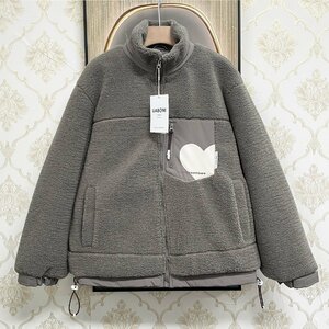 絶賛EU製＆定価8万◆UABONI*Paris*ボアジャケット*ユアボニ*パリ発◆ミンク/カシミヤ 厚手 防風防寒 ハート柄 アウター 真冬 L/48サイズ