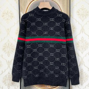 最高級EU製＆定価5万◆UABONI*Paris*セーター*ユアボニ*パリ発◆ミンク/カシミヤ混 ニット 毛足 防寒 総柄 シャギー オシャレ L/48サイズ