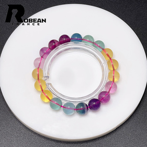 レア EU製 定価5万円★ROBEAN・蛍石・フローライト★ブレスレット パワーストーン 虹入り カラフル 綺麗 お守り 9.5-9.8mm 1002H082