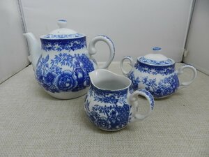 BlueCathay　茶器3点　ティーポット　シュガーポット　クリーマー　日本製　ブルーキャセイ　ブルーローズ