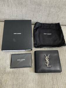 YSL イブサンローラン SAINT LAURENT レザー 二つ折り財布 札入れ カード入れ ブラック 453276 0SX0E