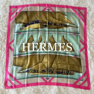 HERMES エルメス カレ90 RAFALES 疾風 ピンク シルク100% ヴィンテージ