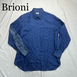 Brioni ブリオーニ 長袖シャツ ブルー シルク 100% 16/41サイズ 総柄
