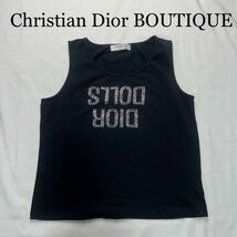 Christian Dior BOUTIQUE クリスチャンディオール ブティック タンクトップ ノースリーブ 黒 ストーン USA8サイズ_画像1