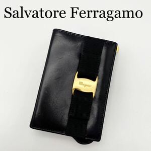 Salvatore Ferragamo サルヴァトーレフェラガモ レザー 革 ポーチ 黒 ブラック リボン 22 3057